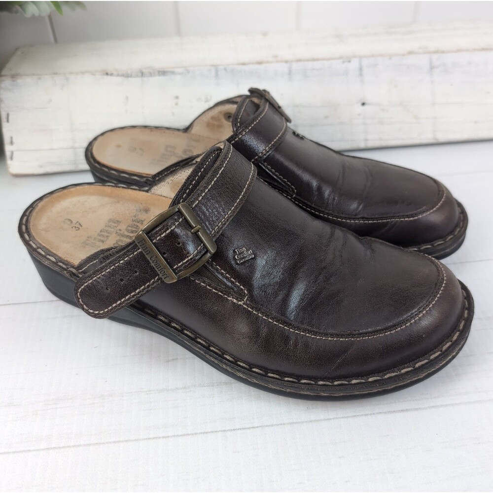 Finn Comfort Women's Brown Leather Slip On Clogs Mules Shoes EU 37  US 6.5